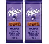 Milka, Tavoletta di Cioccolato al Latte Classica, Latte 100% Alpino, 190g (Confezione da 2)