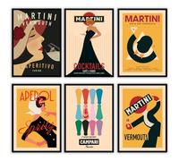 MilkAndCoffeeLab® Set 6 Poster Fashion, Immagini Glamour, stampe artistiche, marchi di moda, decorazioni per pareti casa, soggiorno, camera. Senza cornice. (Drink Vintage, A4 cm 21x29,7)
