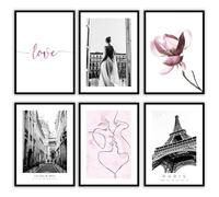MilkAndCoffeeLab® Set 6 Poster Fashion, Immagini Glamour, stampe artistiche, marchi di moda, decorazioni per pareti casa, soggiorno, camera. Senza cornice. (Rosa Parigi, A4 cm 21x29,7)