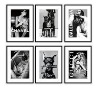 MilkAndCoffeeLab® Set 6 Poster Fashion, Immagini Glamour, stampe artistiche, marchi di moda, decorazioni per pareti casa, soggiorno, camera. Senza cornice. (Fashion Brands b/n, A3 cm 29,7x42)