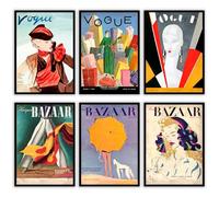 MilkAndCoffeeLab® Set 6 Poster Fashion, Immagini Glamour, stampe artistiche, marchi di moda, decorazioni per pareti casa, soggiorno, camera. Senza cornice. (Vogue Bazar, A4 cm 21x29,7)