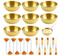 Milkary Set di 24 accessori per estetista per il viso, tra cui 8 ciotole per mescolare il viso in acciaio inox dorato, 8 pennelli per maschera a ventaglio e 8 pennelli piatti, kit applicatori