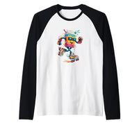 Milkshake colorato con Occhiali da Sole e Pattini a rotelle retrò Maglia con Maniche Raglan