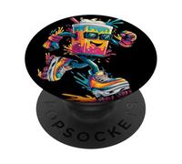 Milkshake colorato con occhiali da sole e pattini a rotelle retrò PopSockets PopGrip Adesivo