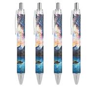 Milky Way - Penna a sfera con stelle e galassia, personalizzata, confezione da 4