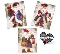 Mill Hill Alpine Santa Bundle (2003) - Set di 3 kit per punto croce con perline, tra cui Bluebird, colomba e Babbo Natale cardinale, più adesivo decorativo "Needleworker"