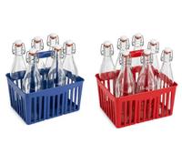 mille idee 2 set Portabottiglie 2 cestelli in plastica 6 posti con 12 bottiglie in vetro 1litro costolata con tappo ermetico pressione