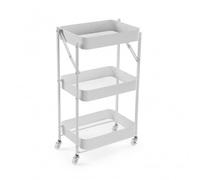 mille idee Carrello Cucina Pieghevole Multiuso con Manico 3 Ripiani Cestelli 4 Ruote girevoli e Freno Integrato in Metallo Trolley Salvaspazio da Servizio Bianco