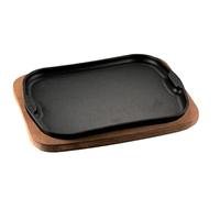 mille idee Piastra in Ghisa Smaltata Quadrata con Base in Legno - Piatto da Servire Caldo per Carne, Pesce, Verdure e Fajitas - Alta Resistenza e Ottima Ritenzione del Calore (cm 30x22)