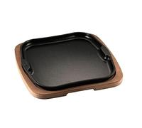 mille idee Piastra in Ghisa Smaltata Quadrata con Base in Legno - Piatto da Servire Caldo per Carne, Pesce, Verdure e Fajitas - Alta Resistenza e Ottima Ritenzione del Calore (cm 29x29)