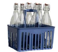 mille idee Portabottiglie cestello in plastica 6 posti con bottiglie in vetro 1litro costolata con tappo ermetico pressione