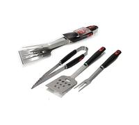 mille idee Set Barbecue 3 Pezzi in Acciaio - Pinza, Paletta e Forchettone - Manico in Plastica Nera Resistente al Calore - Accessori BBQ per Griglia e Barbecue