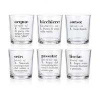 mille idee Victionary Set 6 Bicchieri Acqua in Vetro 360 ml con Scritte Decorative - 6 Decori Assortiti - Bicchieri per Acqua e Bevande Ø 8,3 x H 9,3 cm