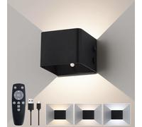 Mille Lucciole Applique da Parete Interno con Sensore di Movimento,Lampada da Parete a Batteria da 4000 mAh con Telecomando,3 Colori Regolabile in Luminosità,Senza Fili,USB Ricaricabile,Nero 1 Pezzi