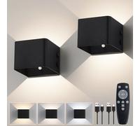 Mille Lucciole Applique da Parete Interno con Sensore di Movimento,Lampada da Parete a Batteria da 4000 mAh con Telecomando,3 Colori Regolabile in Luminosità,Senza Fili,USB Ricaricabile,Nero 2 Pezzi