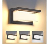 Mille Lucciole LED 24W Applique da Parete Esterno 3 Colori Regolabile Lampada da Parete Esterni IP65 Impermeabile Lampade Muro Nero Rettangolo Alluminio Per Cortili Giardini Portici Parchi Balconi