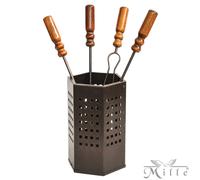 Mille SET 4 ACCESSORI per CAMINO e CESTO FERRO ATTREZZI con MANICI in LEGNO