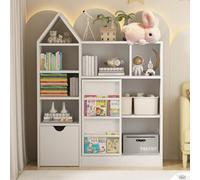 MilleLoom Organizer e libreria per giocattoli per bambini, 119 cm, con cassetti mobili, libreria con cubi portaoggetti, per sala giochi, camera da letto, aula, biblioteca, bianco