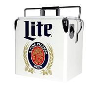 Miller lite - Secchiello per ghiaccio retrò con apribottiglie 13 l, rosso e argento, stile vintage, per campeggio, spiaggia, picnic, camper, barbecue, Tailgating, pesca