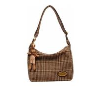 MILLEVIBE Borsa Hobo da donna Plaid Borsa a tracolla con accessorio carino, elegante borsa in tessuto di lana da donna 2024 moda, Cachi