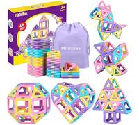 MilliGlee Costruzioni Magnetiche - 48 Pezzi Magneti Bambini con Borsa Portaoggetti Blocchi Magnetici per Bambini Gioco Calamite Giochi Magnetici per Bambina Bambino 3 4 5 6 7 8 Anni Regali Bambini