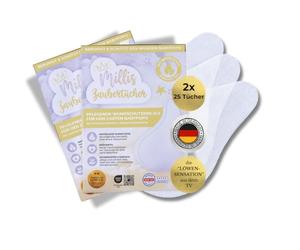 Millis Salviette magiche per la dermatite da pannolino per bambini, noto da "La grotta dei leoni", 50 panni (2 x 25) con aloe vera, olio di mandorle e Q10 - nutre, protegge e funge da protezione per