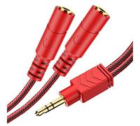 MillSO Adattatore jack audio a Y per cuffie, da 1 a 2 splitter stereo Aux (connettore jack da 3,5 mm su 2 connettori jack da 3,5 mm), colore: Rosso