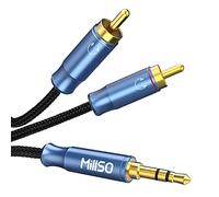 MillSO Cavo cinch jack da 3,5 mm Spina AUX per chinch per canale sinistro e destro RCA per ricevitore AV, mixer DJ Cavo a Y con forma completa [Serie Sea blue boy] - 2.4m