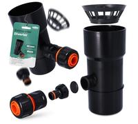 Millto™ Raccolta di Pioggia per Collegare Tubo di Scarico e Serbatoio dell'Acqua Piovana con Filtro DN Ø90 mm Nero | Recuperatore Connettore di Scarico per Grondaia Raccordo per Tubo Giardino