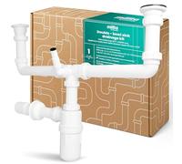 Millto Sifone A Bottiglia Per Lavello Due Vasche 6/4'' 40 mm Set Di Scarico Con Attacco Elettrodomestico Protezione Antiodore Collegamento Idrico Plastica Rete Metallica