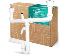 Millto Sifone Lavello Doppio 6/4’’ 50 mm Collegamento Cucina Tubo Sdoppiato Plastica Resistente Montaggio Facile Blocco Odori Scarico Orizzontale Universale