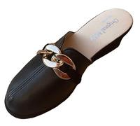 Milly 1001 Ciabatte da Camera Chiuse per Donna Pantofole per casa con Zeppa 5 cm, Classiche Eleganti, con Inserto a Catena, Artigianali Made in Italy (nero, numeric_34)