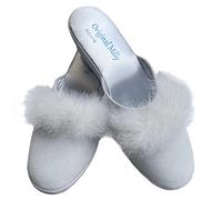 Milly 9000 Bianco Ciabatte da Camera Chiuse con Piuma Naturale Anche per Sposa, Pantofole per casa con Zeppa Classiche Eleganti (Numeric_39)