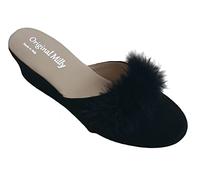 Milly 9000 Ciabatte da Camera Chiuse con Piuma Naturale Marabou Anche per Sposa Matrimonio per Donna Pantofole per casa con Zeppa Classiche Eleganti (Nero, Numeric_38)