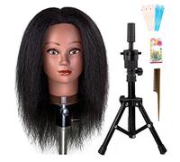 MILLYSHINE Testina per manichini, 100% capelli umani, supporto per parrucche, treppiedi con testa di manichino, styling, treccia, testa di bambola, tintura, riccioli, testa di allenamento,