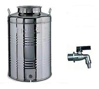 Milo srl CONTENITORE BIDONE FUSTO PER OLIO IN ACCIAIO INOX 18/10 50 LITRI MADE IN ITALY CON RUBINETTO
