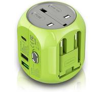 Milool Adattatore per presa da viaggio universale con QC3.0 e 2 porte USB 2 fusibili in per US/EU/UK/AU per più di 200 Paesi e tablet, smartphone, fotocamera, lettore MP3, console di gioco portatile