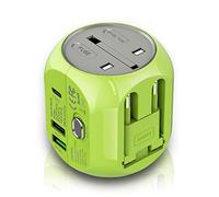 Milool Adattatore Universale da Viaggio con QC3.0 Quick Charge 2 Porte USB 3.0 e 1 Interfaccia Type-C US/EU/UK/AU in One Caricatore Multifunzioni per Oltre 180 Paesi, 2 Fuse (Spare Fuse) (Verde)