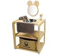 Miloow Lavabo Montessori per Bambini in Legno (40x35x45 cm) con Specchio Orsetto, Clessidra, Asciugamano e Cestino - Autonomia, Igiene e Apprendimento per Cucina e Bagno
