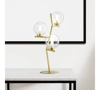 miloox by Sforzin Lampada da tavolo Camely, a 3 luci, oro spazzolato/chiaro, vetro miloox by Sforzin