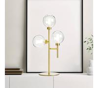 DOM LAMPADA DA TAVOLO 3 LUCI VETRO TRASPARENTE CICLINDRO SATINATO MONTATURA ORO ATTACCO G9 CON DIMMER