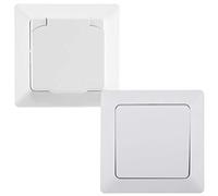 MILOS - Presa da incasso per ambienti umidi, IP44, con telaio 1 x 230 V, interruttore a pressione, con coperchio a ribalta per interni ed esterni, bianco opaco