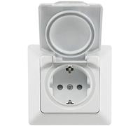 MILOS - Presa da incasso per ambienti umidi IP44 per interni ed esterni, presa di contatto con coperchio ribaltabile con guarnizione in silicone 230 V/16 A, colore: bianco opaco