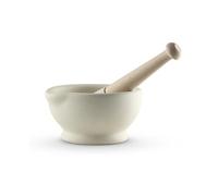Milton Brook MB947004 Aggiungi più sapore ai pasti con questo mortaio e pestello non smaltato, ideale per macinare senza problemi, manico in legno di faggio, porcellana vetrificata, bianco