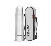 MILTON Flip Lid 500 Thermosteel Borraccia per acqua calda e fredda 24 ore con borsa, 1 pezzo | A prova di perdite | Bottiglia da ufficio | Borraccia da palestra | Casa (Argento,500 ml)