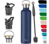 Milu Borraccia in acciaio inox, 350 ml, 500 ml, 750 ml, 1000 ml (+3 coperchio), thermos con cannuccia, borraccia isolata, a prova di perdite, a doppia parete (bBu navy, 1000 ml)