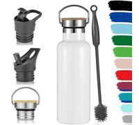 Milu Borraccia in acciaio inox, 350 ml, 500 ml, 750 ml, 1000 ml (+3 coperchio), thermos con cannuccia, borraccia isolata, a prova di perdite, a doppia parete (Bianco, 500 ml)