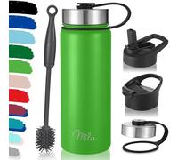 Milu - Borraccia in acciaio inox, con 3 coperchi, thermos con cannuccia, bottiglia isolata termicamente, a prova di perdite, a doppia parete, adatta per bevande gassate (Verde mela, 500 ml)
