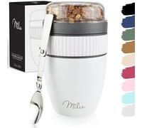 Milu Tazza per il muesli 400ml I tazza con cucchiaio I Acciaio inossidabile Impermeabile e isolato I Cup to go yogurt porridge (Bianco)