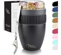 Milu Tazza per il muesli 400ml I tazza con cucchiaio I Acciaio inossidabile Impermeabile e isolato I Cup to go yogurt porridge (Nero)
